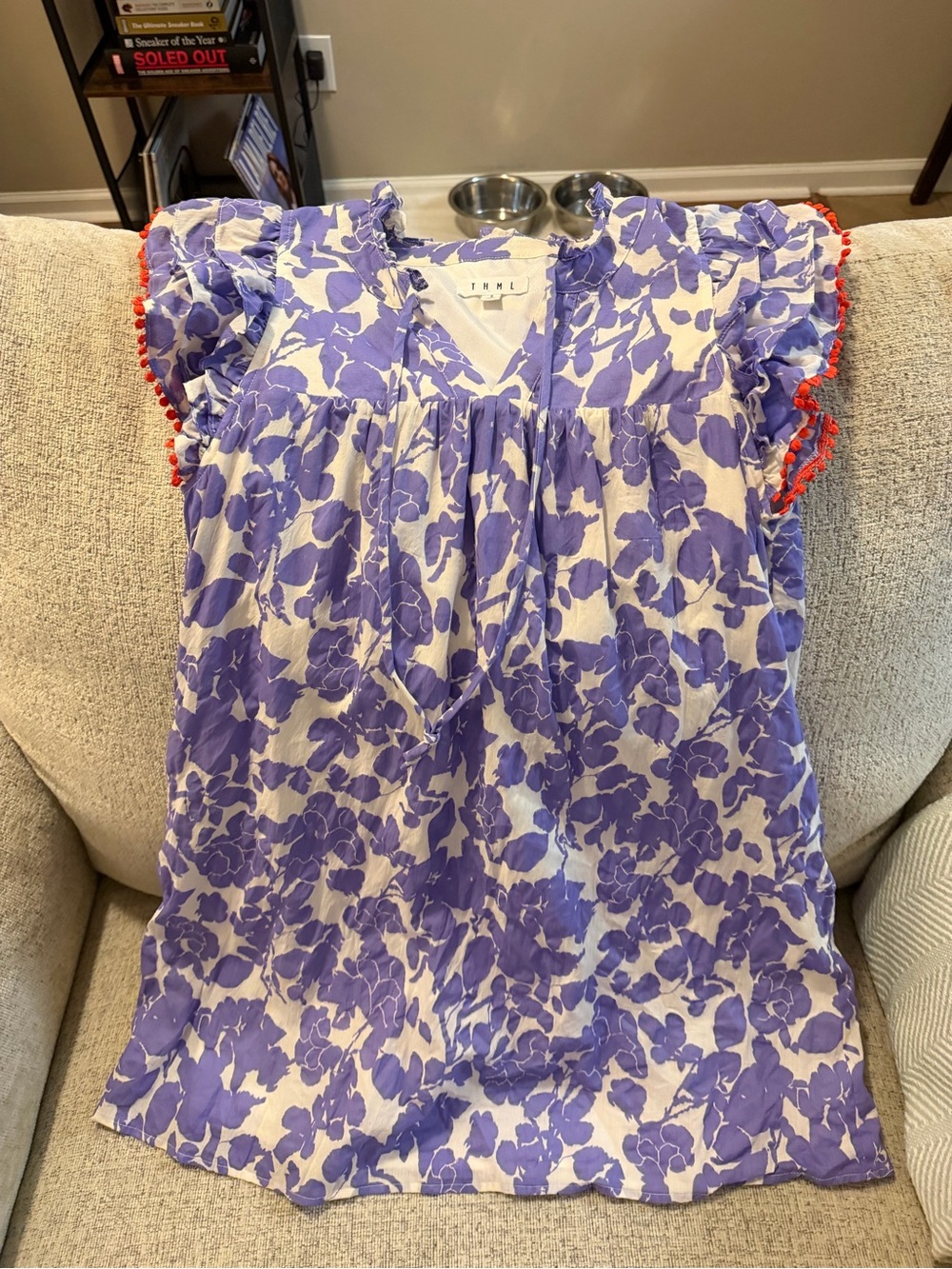 THML purple floral dress with orange trim, size S #floral #boho